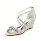 Women's Wedding Shoes Wedge Heel Open Toe Wedding Sandals Bridal Shoes Rhinestone Elegant Wedding Evening Cocktail Shoes 