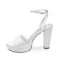 Women's Wedding Shoes Satin Platform Block Heel Open Toe Wedding Sandals Bridal Shoes Pearl Elegant Wedding Party Shoes 
