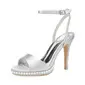 Women's Wedding Shoes Satin High Heel Platform Open Toe Wedding Sandals Bridal Shoes Bridesmaid Shoes Pearl Elegant Wedding Party Shoes 