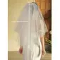 Pearl Bow Cut Edge Two Tier Bridal Short 30" Wedding Veils With Blusher 