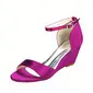 Women's Wedding Shoes Satin Wedge Heel Open Toe Wedding Sandals Bridesmaid Shoes Simple Wedding Evening Cocktail Shoes 