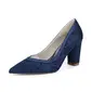 Women's Wedding Shoes Lace Satin Block Heel Point Toe Wedding Heels Bridesmaid Shoes Simple Wedding Shoes 