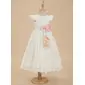A-line Scoop Tea-Length Lace Lining 100% Cotton Flower Girl Dress With 3D Floral 