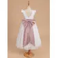 A-line Scoop Tea-Length Satin Flower Girl Dress With Beading Sash 