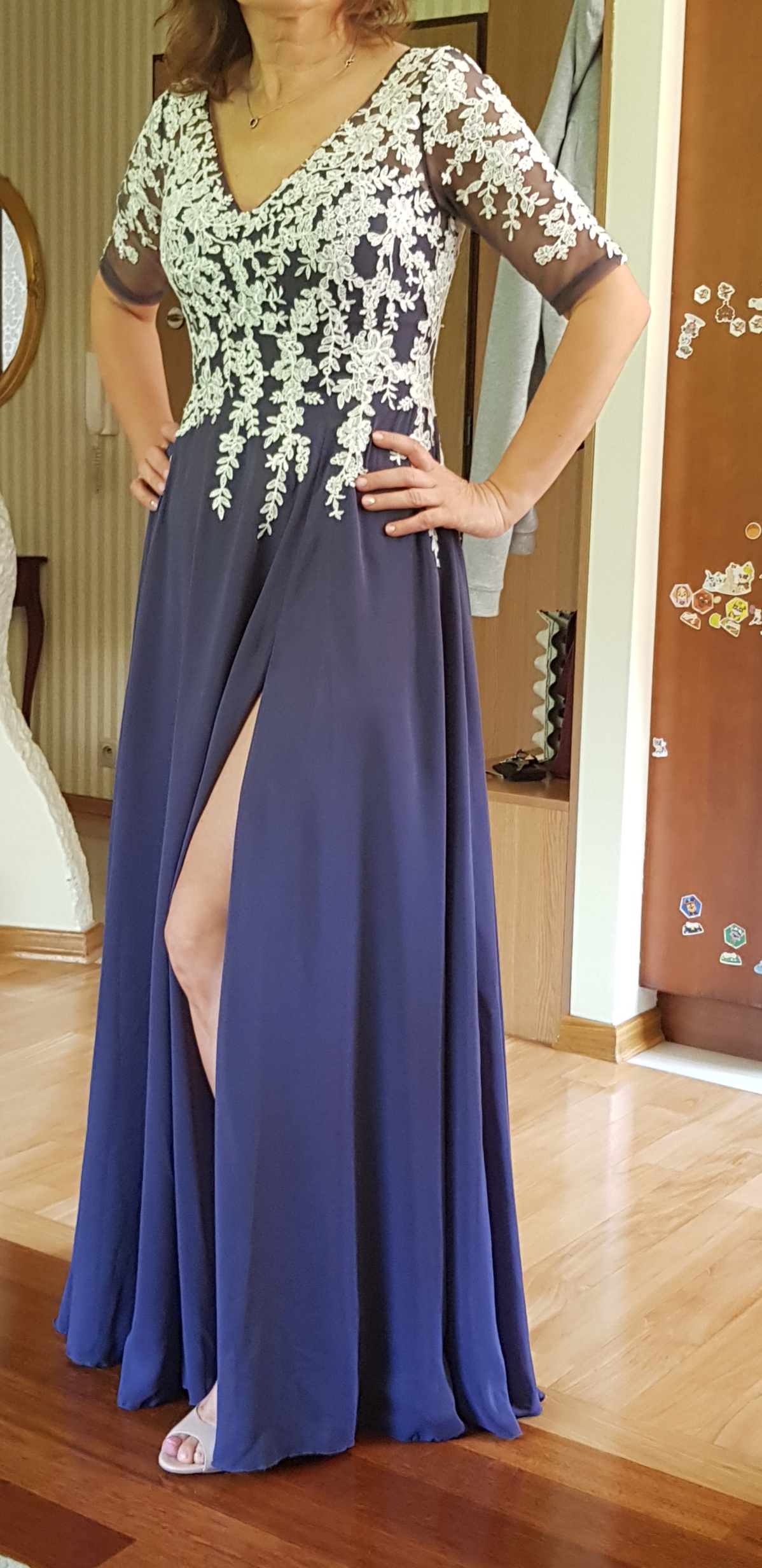 A-Line V-neck Floor-Length Chiffon Evening Dress With Split Front (017198659)